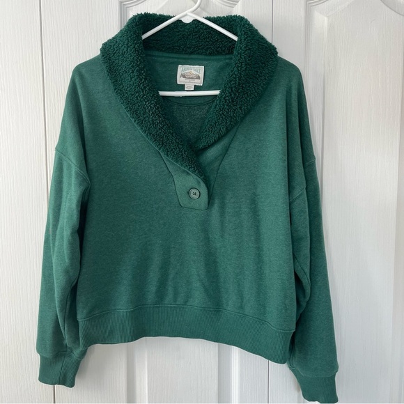 American Eagle green pullover high neck shawl collar Sherpa top size M - Picture 1 of 6